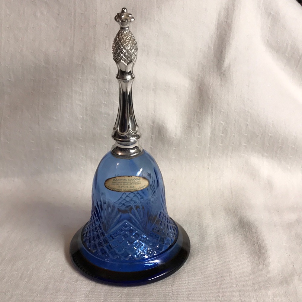 Vintage Avon Moonwind Cologne Cobalt Blue Glass Bell Perfume Bottle - EMPTY